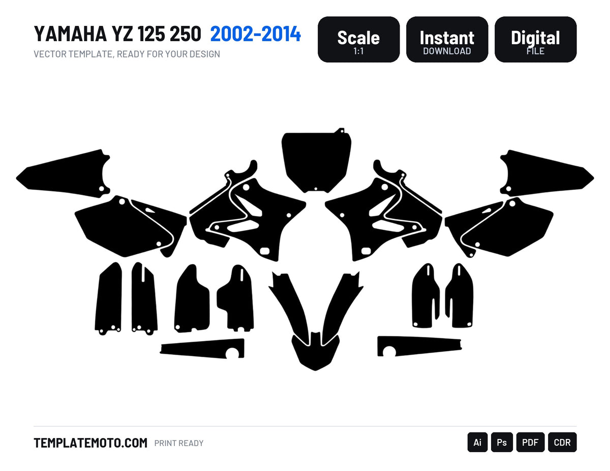 YAMAHA YZ 125 250 2002-2014 Graphics Template Vector, scale 1:1 vector file