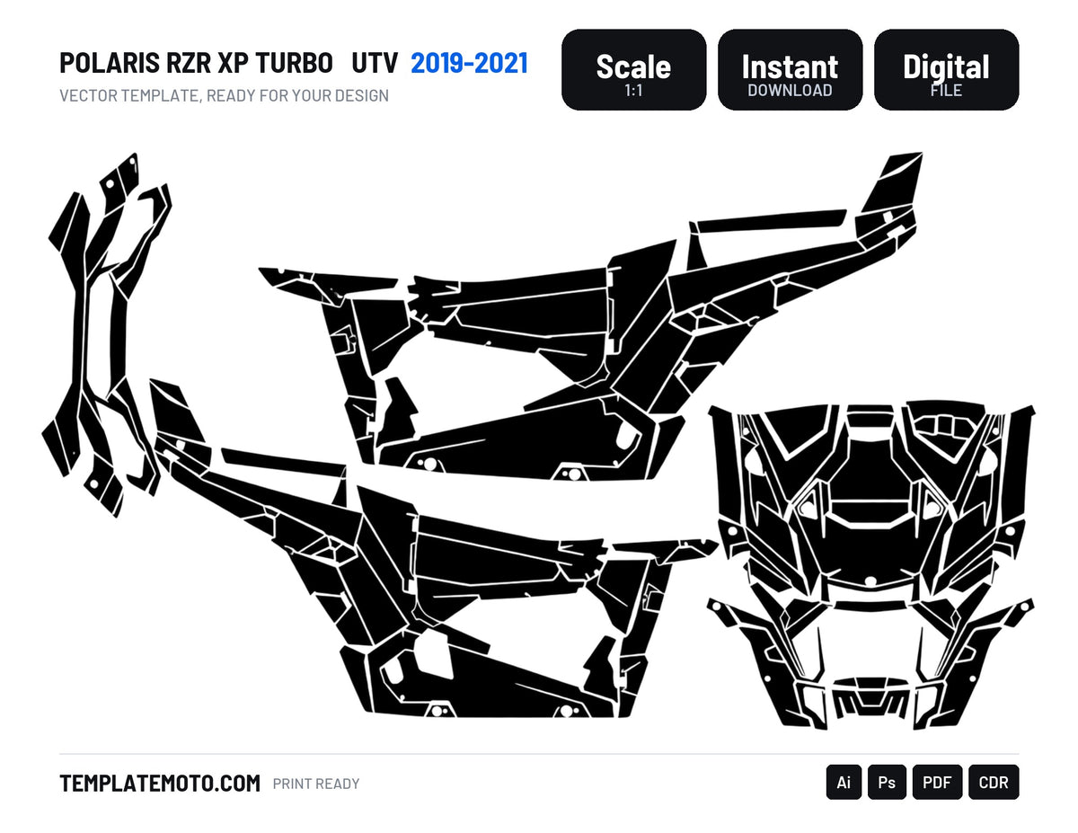 POLARIS RZR XP TURBO 2019-2021 UTV Graphics Template Vector, scale 1:1 vector file