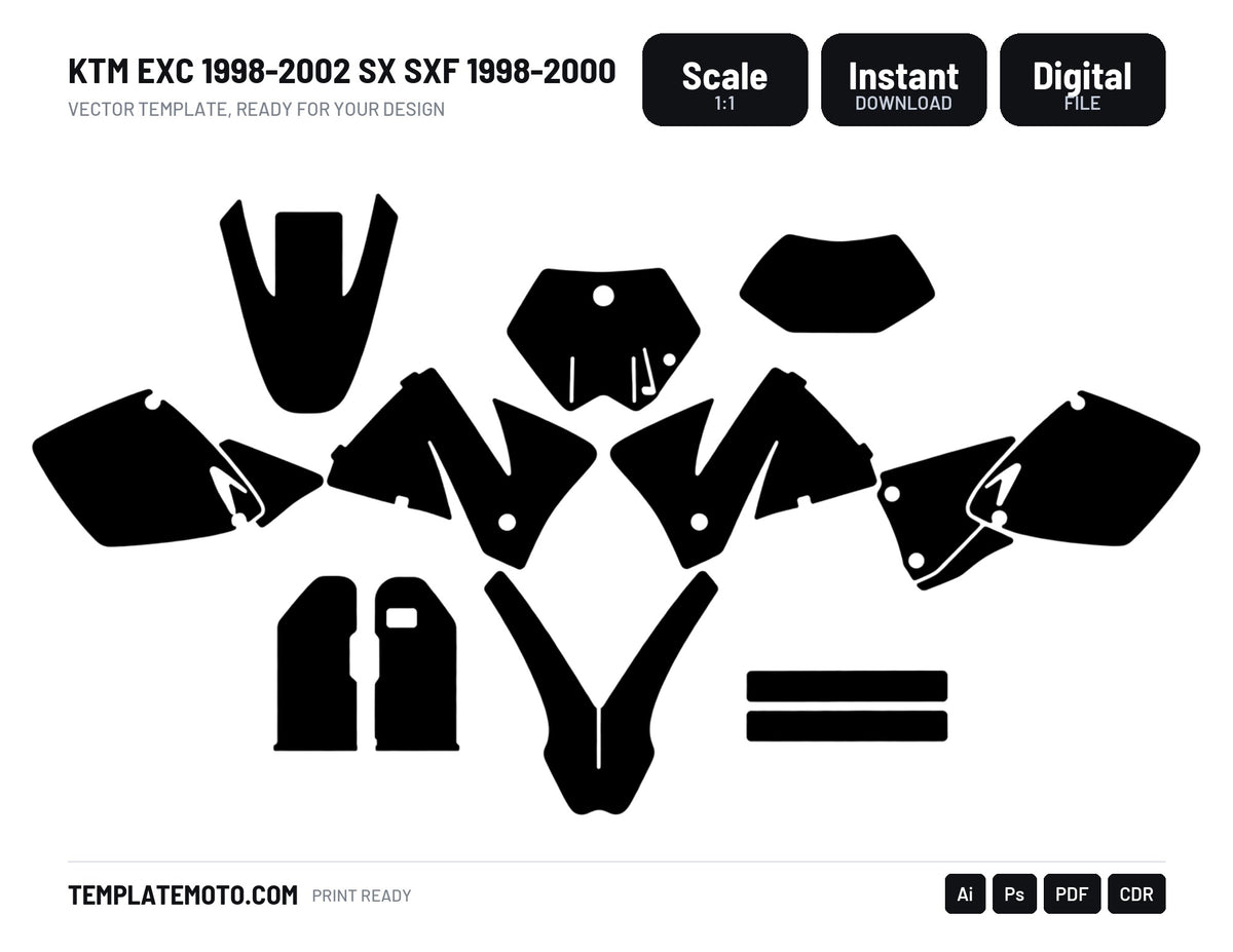 KTM EXC 1998-2002 SX SXF 1998-2000 Graphics Template Vector, scale 1:1 vector file
