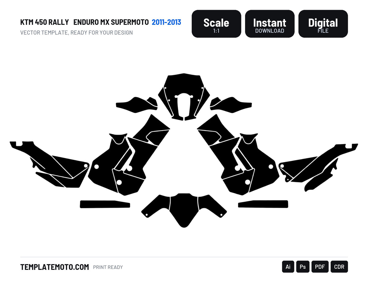 KTM 450 RALLY 2011-2013 ENDURO MX SUPERMOTO Graphics Template Vector, scale 1:1 vector file