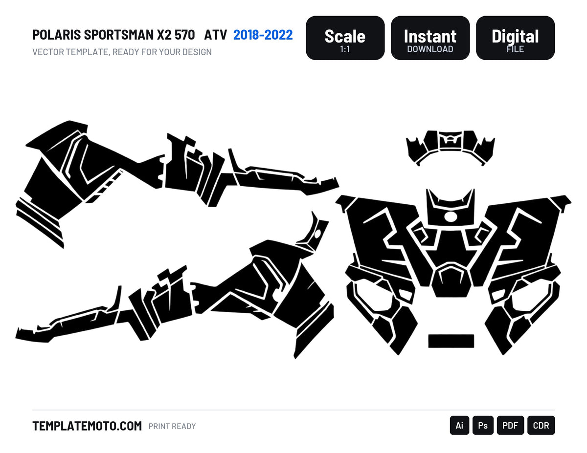 POLARIS SPORTSMAN X2 570 2018-2022 ATV Graphics Template Vector, scale 1:1 vector file