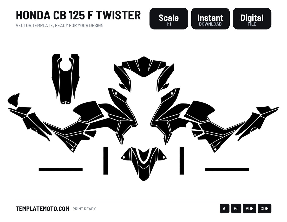 HONDA CB 125 F TWISTER Template Vector, scale 1:1 vector file