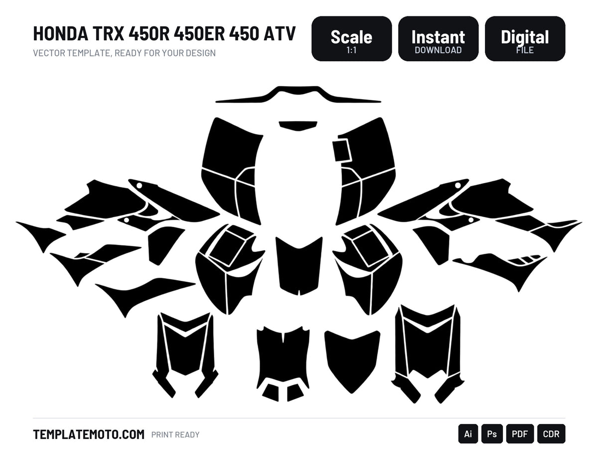 HONDA TRX 450R 450ER 450 ATV Vector Graphics Template, scale 1:1 vector file