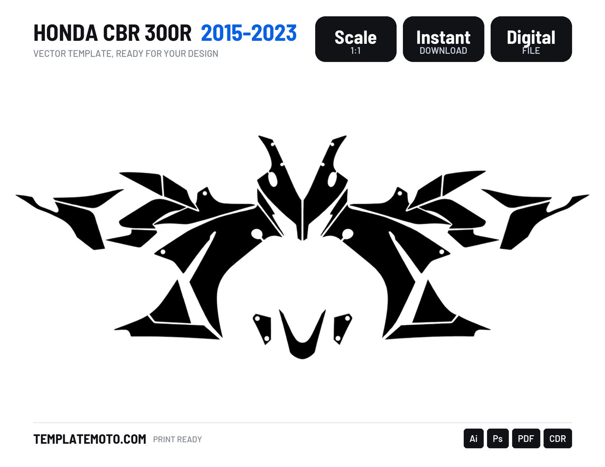 HONDA CBR 300R 2015-2023 Graphics Template Vector, scale 1:1 vector file