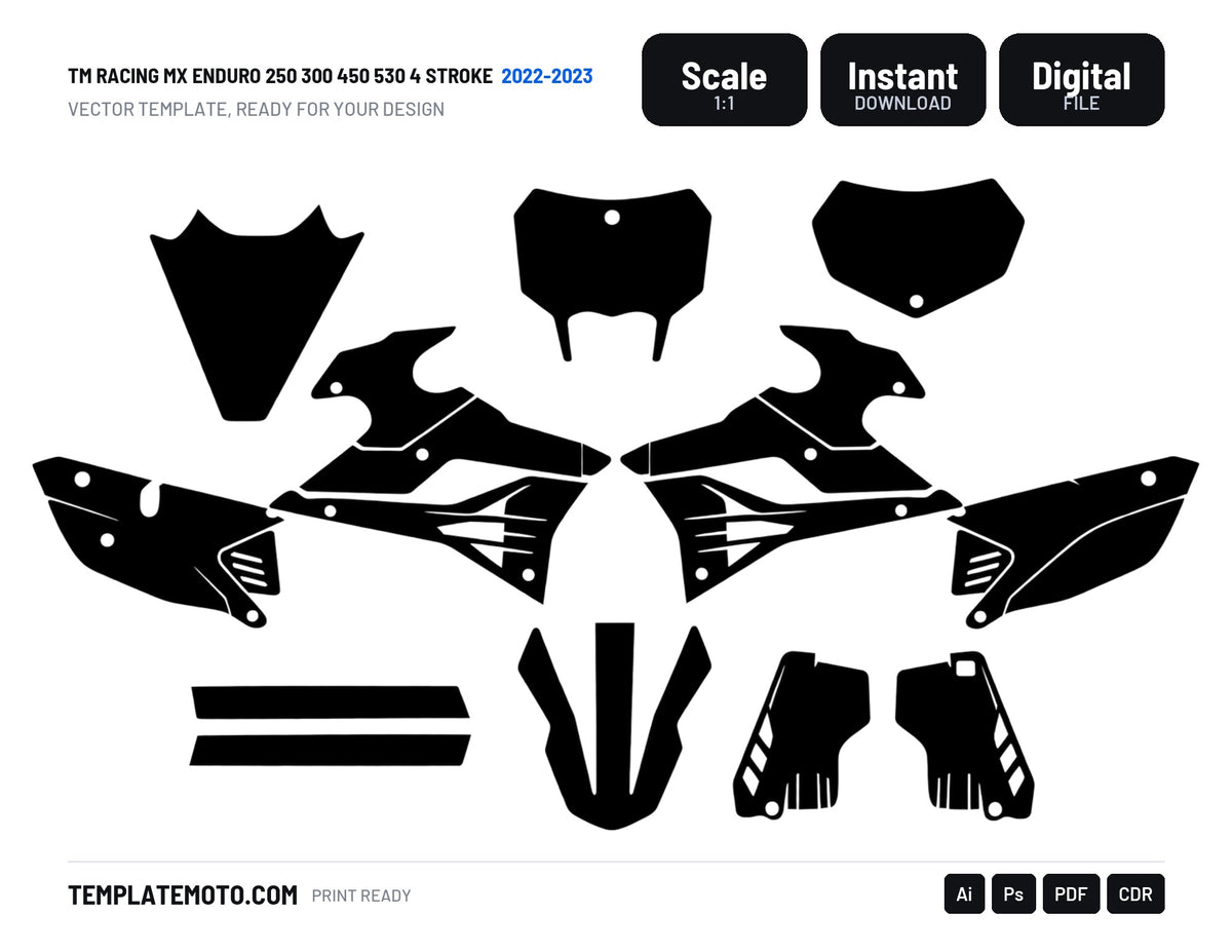 TM RACING MX ENDURO 250 300 450 530 4 STROKE 2022-2023 Graphics Template Vector, scale 1:1 vector file