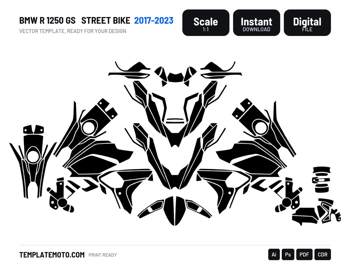 BMW R 1250 GS 2017-2023 Street Bike Graphics Template Vector, scale 1:1 vector file