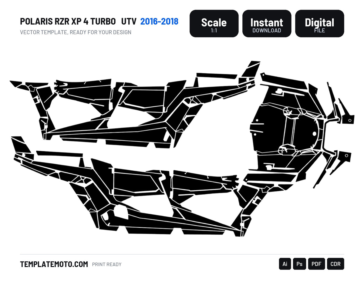 POLARIS RZR XP 4 TURBO 2016-2018 UTV Graphics Template Vector, scale 1:1 vector file