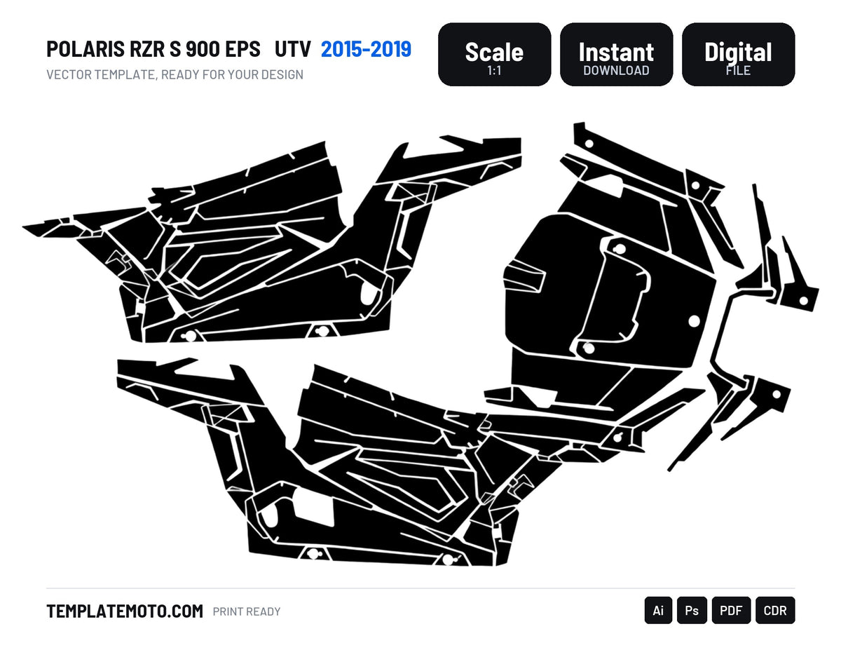 POLARIS RZR S 900 EPS 2015-2019 UTV Graphics Template Vector, scale 1:1 vector file