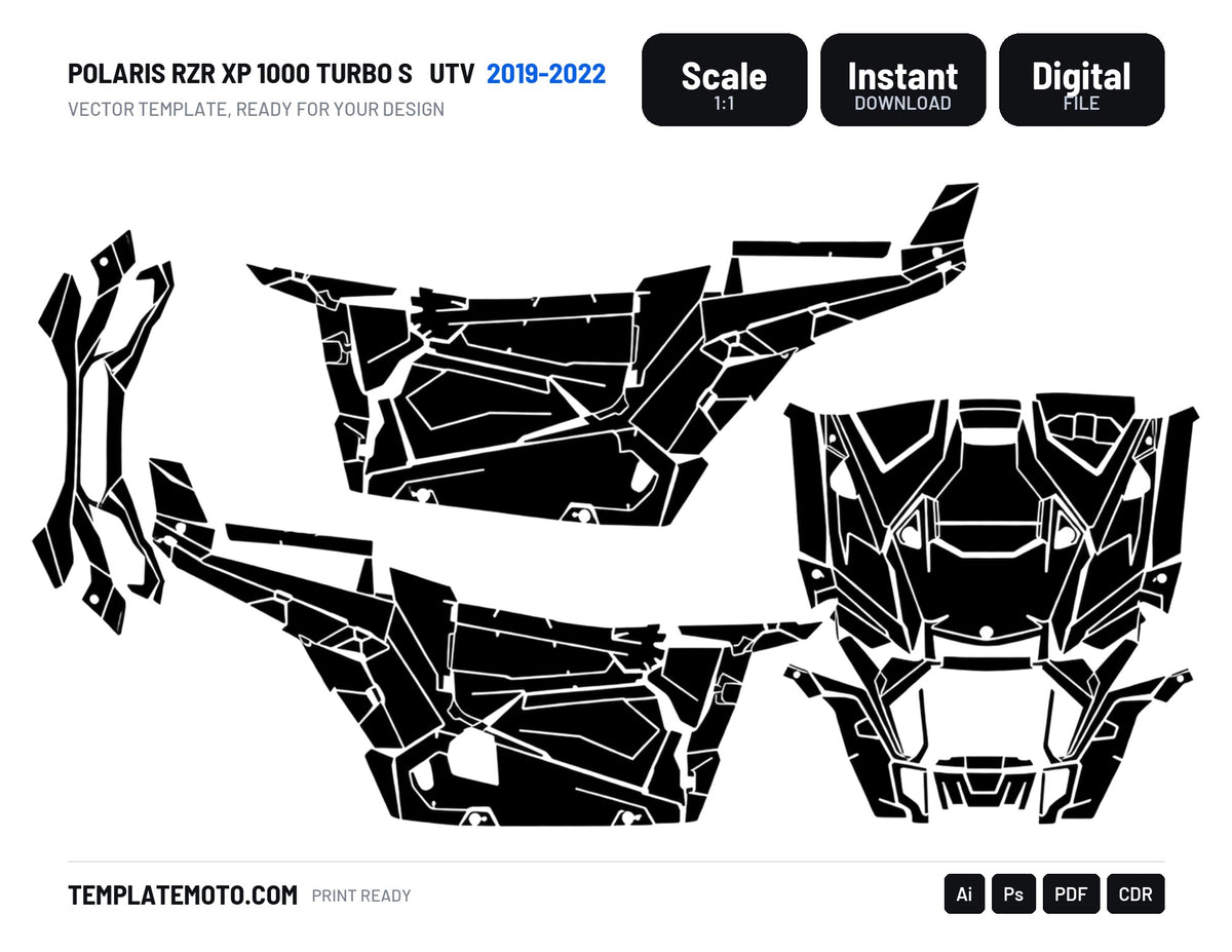 POLARIS RZR XP 1000 TURBO S 2019-2022 UTV Graphics Template Vector, scale 1:1 vector file