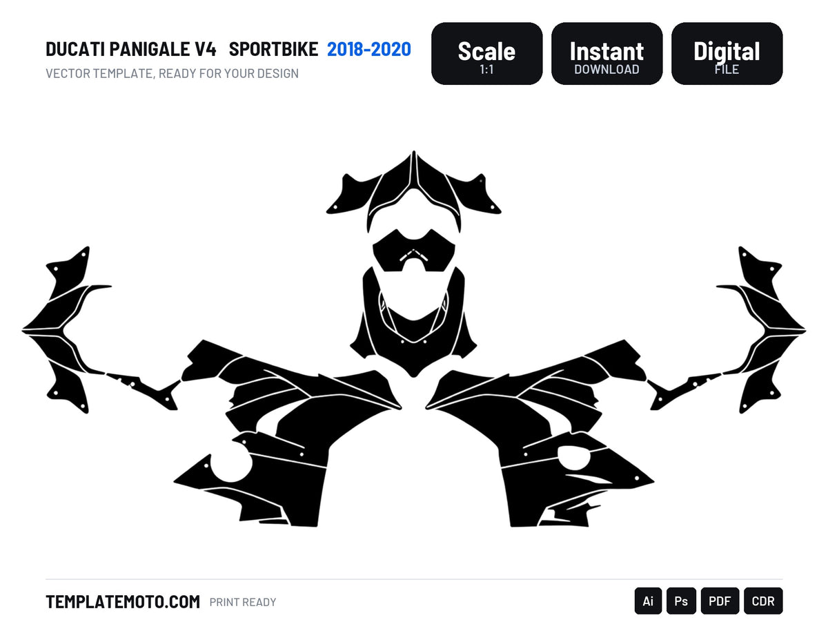 DUCATI PANIGALE V4 2018-2020 Sportbike Template Vector, scale 1:1 vector file