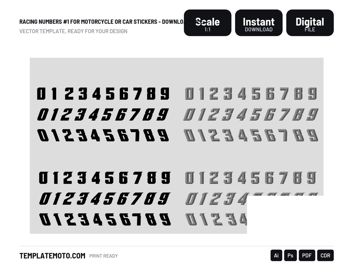 Racing Numbers #1 for Motorcycle or Car Stickers - Downloadable Vector Files
