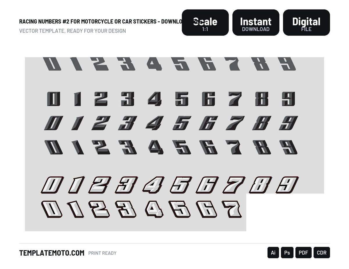 Racing Numbers #2 for Motorcycle or Car Stickers - Downloadable Vector Files