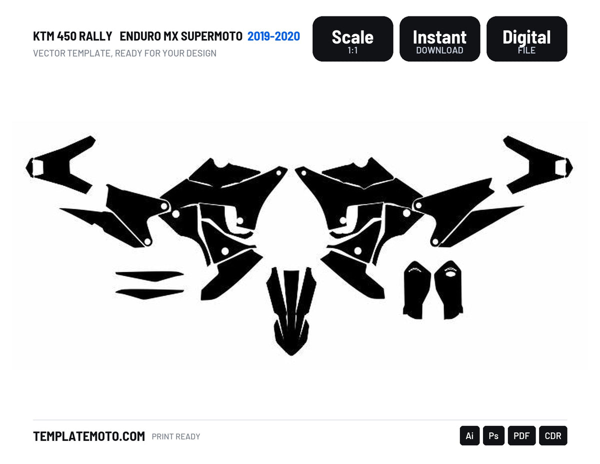 KTM 450 RALLY 2019-2020 ENDURO MX SUPERMOTO Graphics Template Vector, scale 1:1 vector file