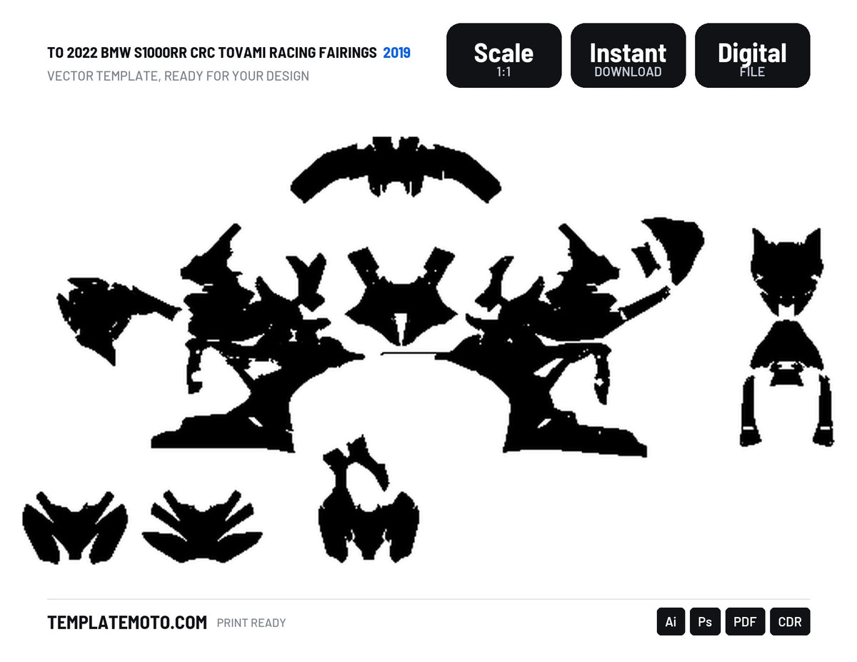 TO 2022 BMW S1000RR CRC TOVAMI RACING FAIRINGS 2019 Graphics Template Vector, scale 1:1 vector file