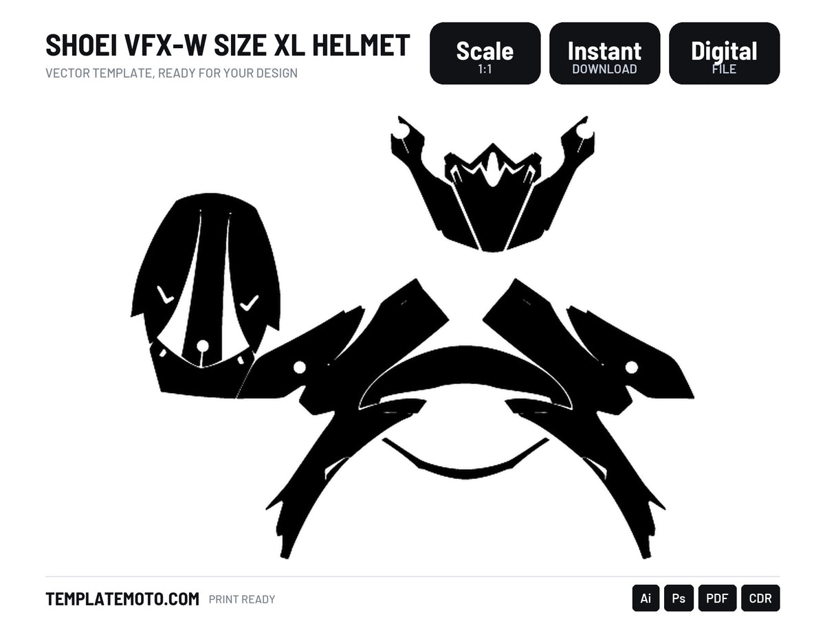 SHOEI VFX-W SIZE XL HELMET Graphics Template Vector, scale 1:1 vector file