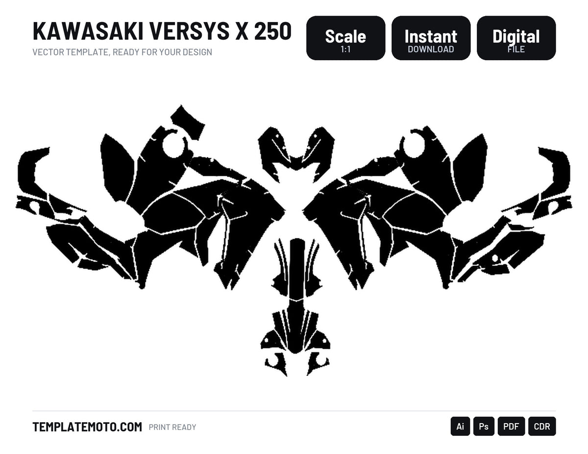 KAWASAKI VERSYS X 250 Graphics Template Vector, scale 1:1 vector file