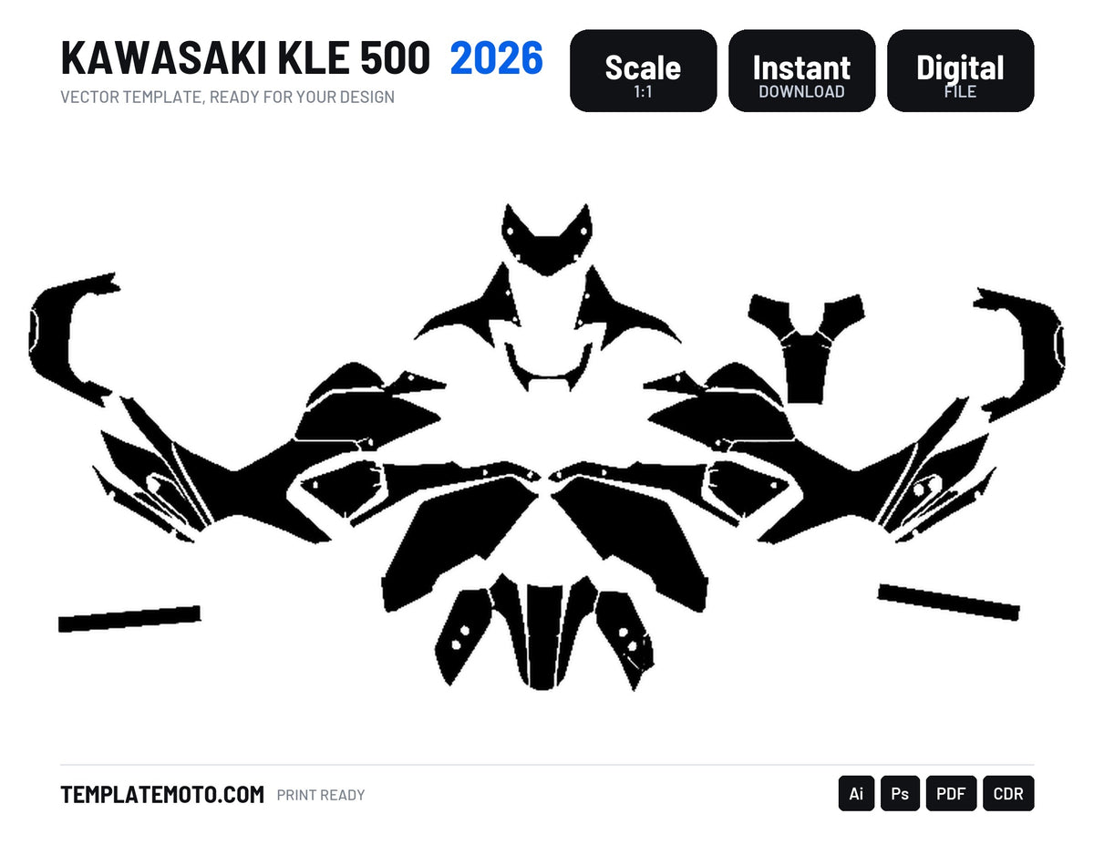 KAWASAKI KLE 500 2026 Graphics Template Vector, scale 1:1 vector file
