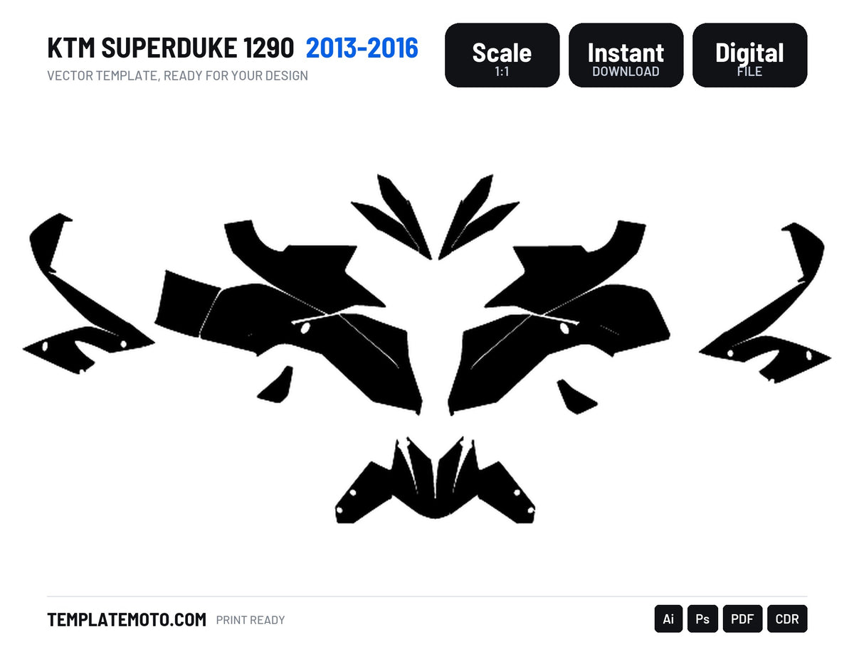 KTM SUPERDUKE 1290 2013-2016 Graphics Template Vector, scale 1:1 vector file