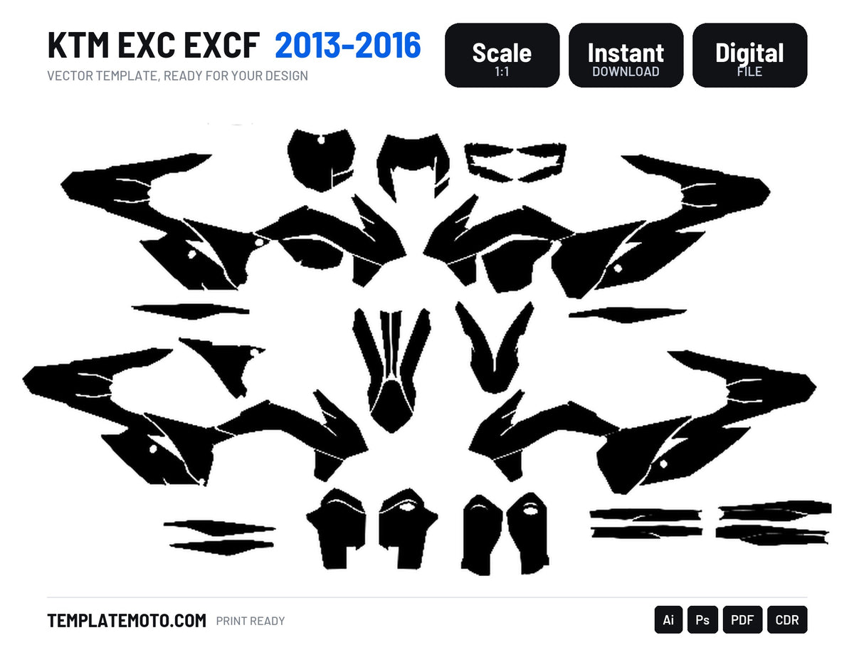 KTM EXC EXCF 2013-2016 Graphics Template Vector, scale 1:1 vector file