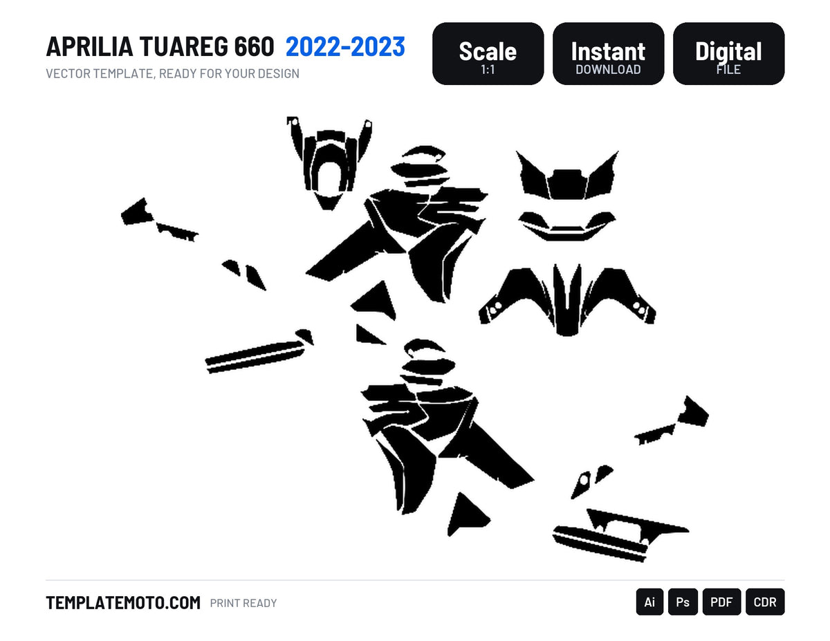 APRILIA TUAREG 660 2022 2023 Graphics Template Vector, scale 1:1 vector file