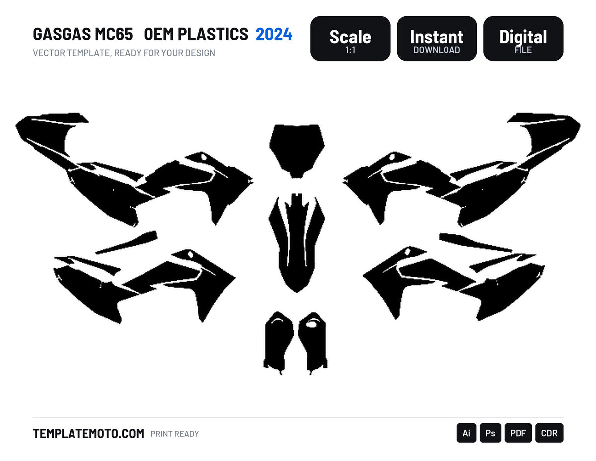 GASGAS MC65 2024 OEM PLASTICS Graphics Template Vector, scale 1:1 vector file