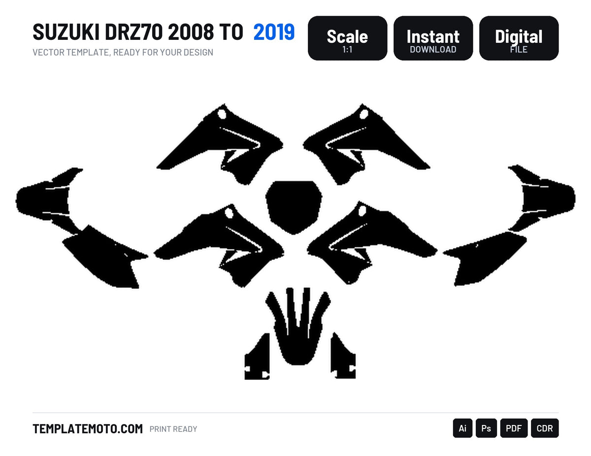 SUZUKI DRZ70 2008 TO 2019 Graphics Template Vector, scale 1:1 vector file