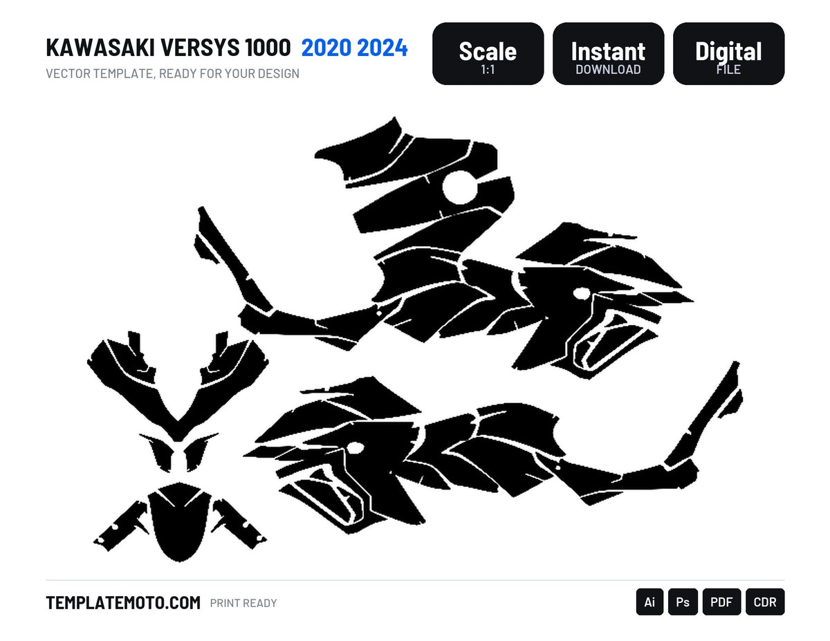 KAWASAKI VERSYS 1000 2020 2024 Graphics Template Vector, scale 1:1 vector file