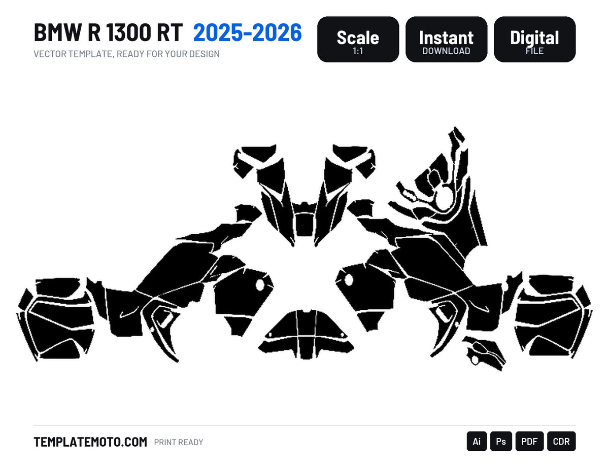 BMW R 1300 RT 2025 2026 Graphics Template Vector, scale 1:1 vector file