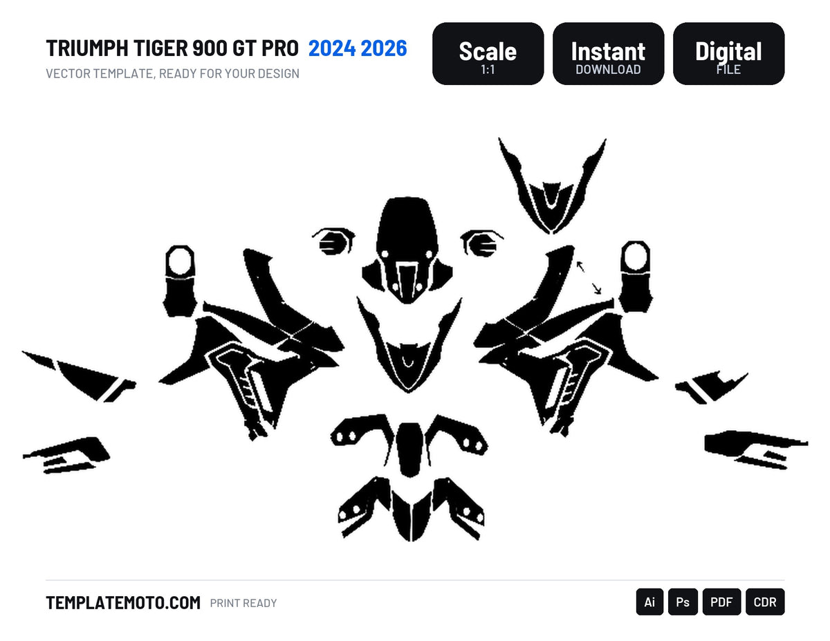 TRIUMPH TIGER 900 GT PRO 2024 2026 Graphics Template Vector, scale 1:1 vector file