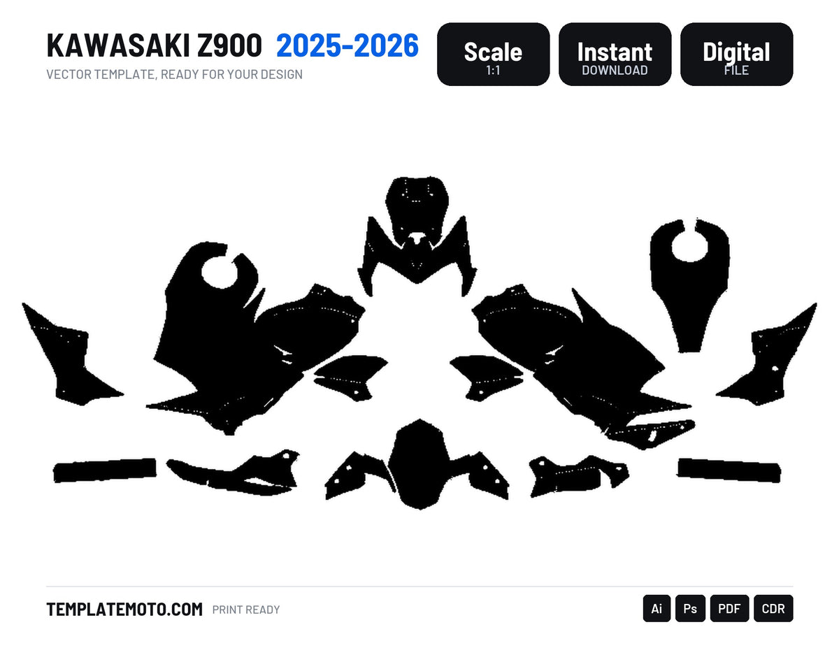 KAWASAKI Z900 2025-2026 Graphics Template Vector, scale 1:1 vector file