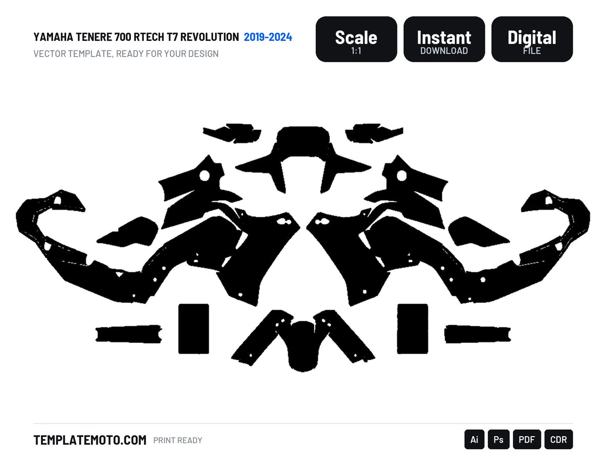 YAMAHA TENERE 700 RTECH T7 REVOLUTION 2019-2024 Graphics Template Vector, scale 1:1 vector file