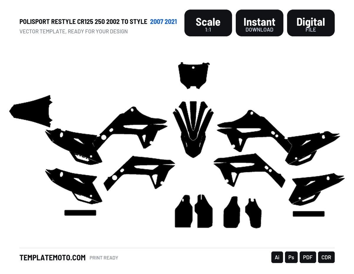 POLISPORT RESTYLE CR125 250 2002 TO 2007 2021 STYLE Graphics Template Vector, scale 1:1 vector file