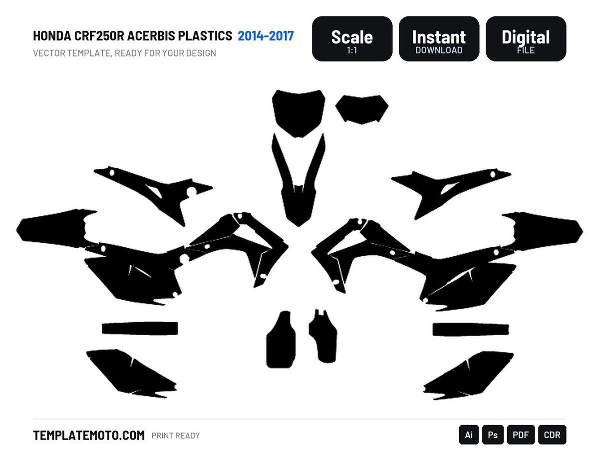 HONDA CRF250R 2014 2015 2016 2017 ACERBIS PLASTICS Graphics Template Vector, scale 1:1 vector file