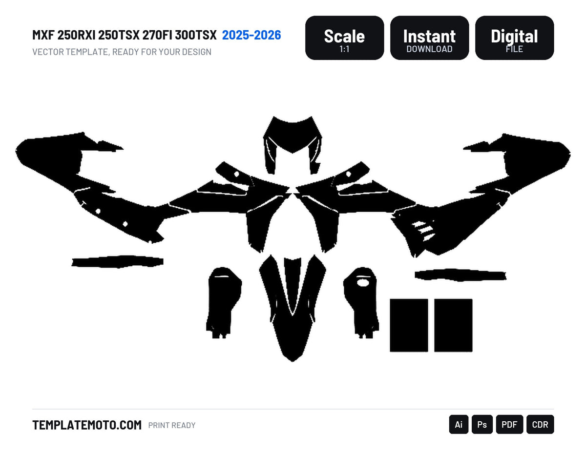 MXF 250RXI 250TSX 270FI 300TSX 2025 2026 Graphics Template Vector, scale 1:1 vector file