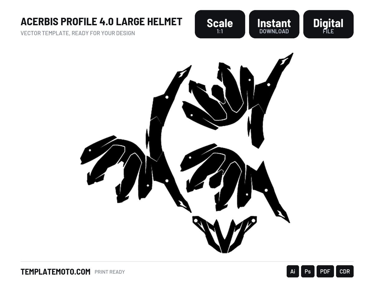 ACERBIS PROFILE 4.0 LARGE HELMET Graphics Template Vector, scale 1:1 vector file