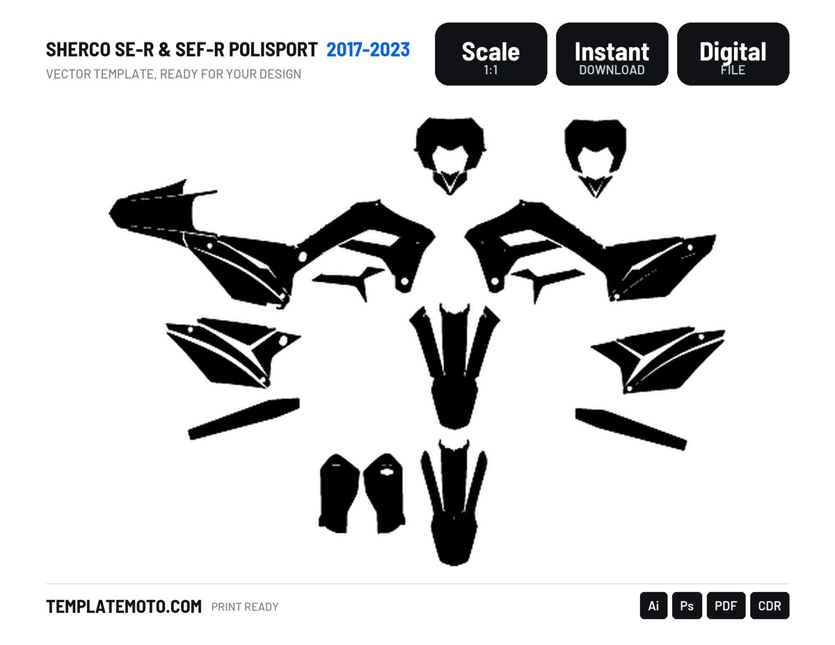 SHERCO SE-R & SEF-R 2017 2018 2019 2020 2021 2022 2023 POLISPORT Graphics Template Vector, scale 1:1 vector file