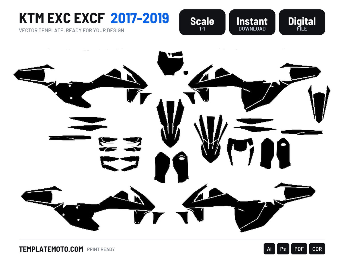 KTM EXC EXCF 2017-2019 Graphics Template Vector, scale 1:1 vector file