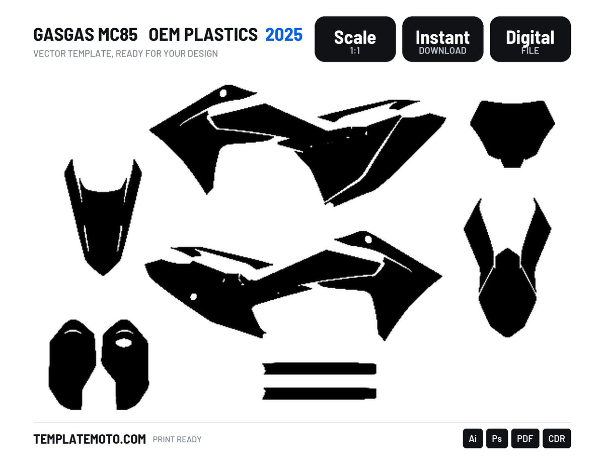 GASGAS MC85 2025 OEM PLASTICS Graphics Template Vector, scale 1:1 vector file