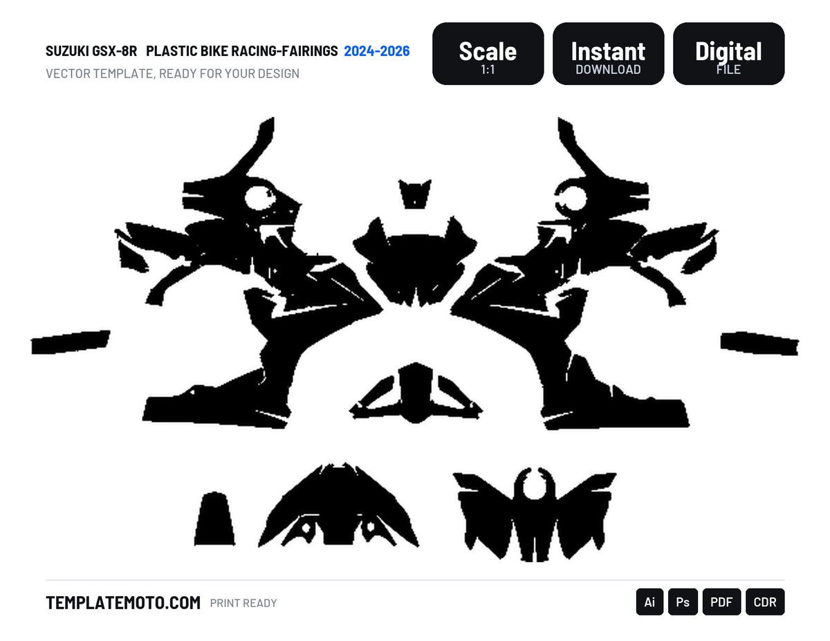 SUZUKI GSX-8R 2024-2026 PLASTIC BIKE RACING-FAIRINGS Graphics Template Vector, scale 1:1 vector file