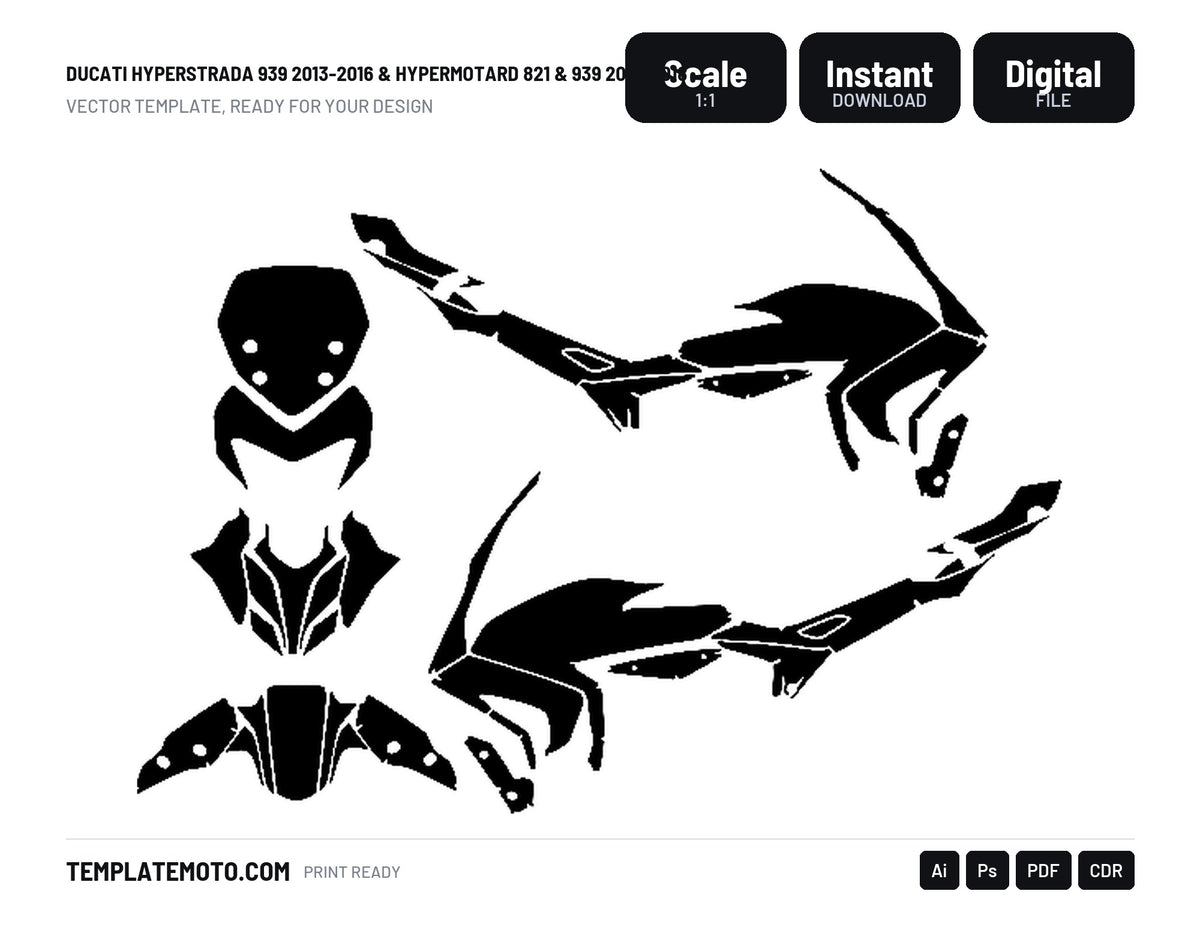 DUCATI HYPERSTRADA 939 2013-2016 & HYPERMOTARD 821 & 939 2013-2018 Graphics Template Vector, scale 1:1 vector file