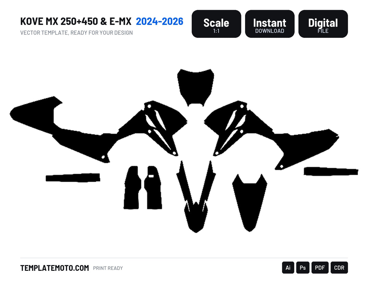 KOVE MX 250+450 & E-MX 2024-2026 Graphics Template Vector, scale 1:1 vector file