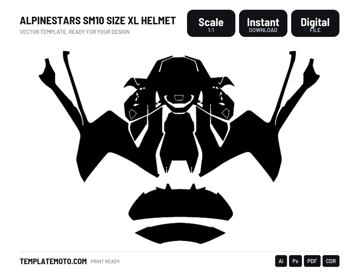 ALPINESTARS SM10 SIZE XL HELMET Graphics Template Vector, scale 1:1 vector file