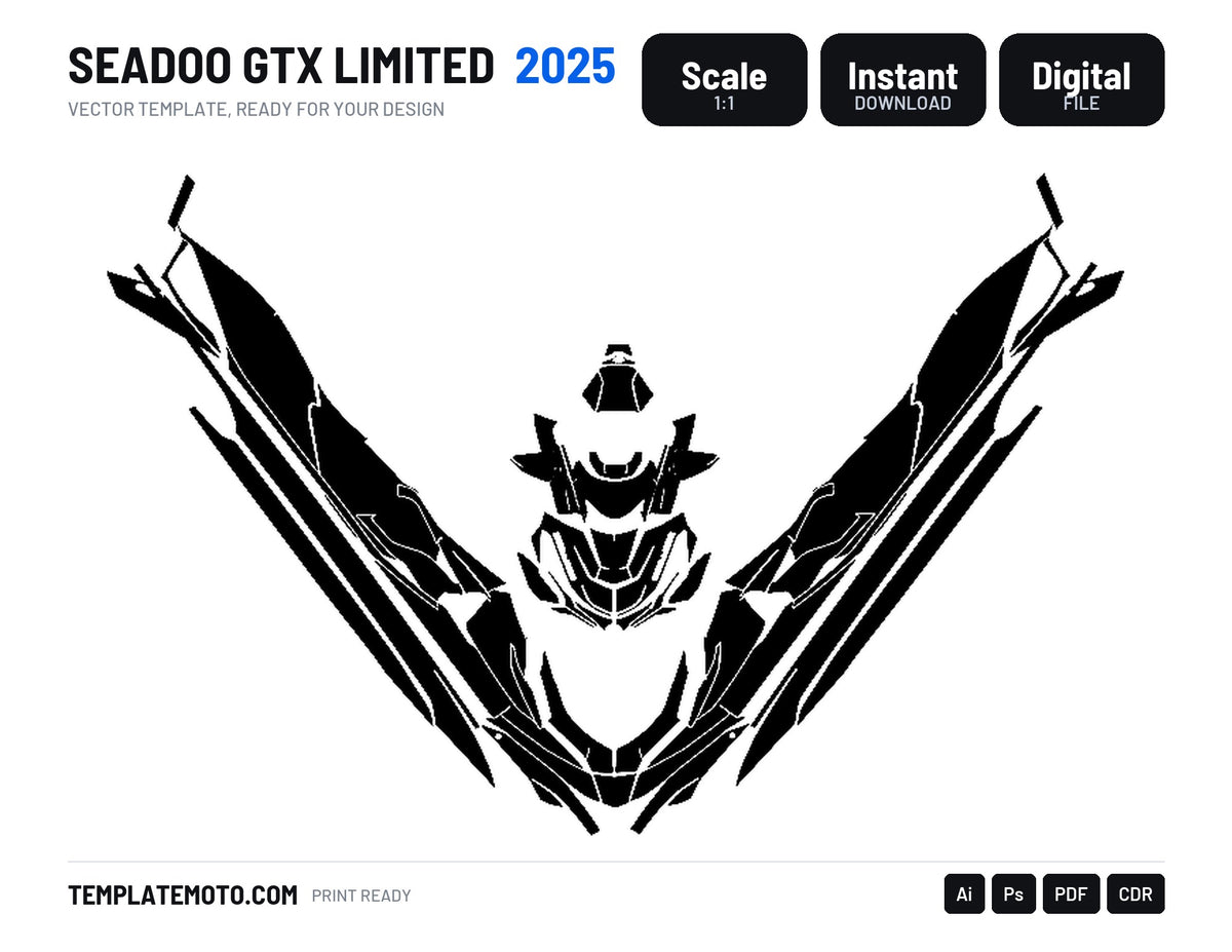 SEADOO GTX LIMITED 2025 Graphics Template Vector, scale 1:1 vector file