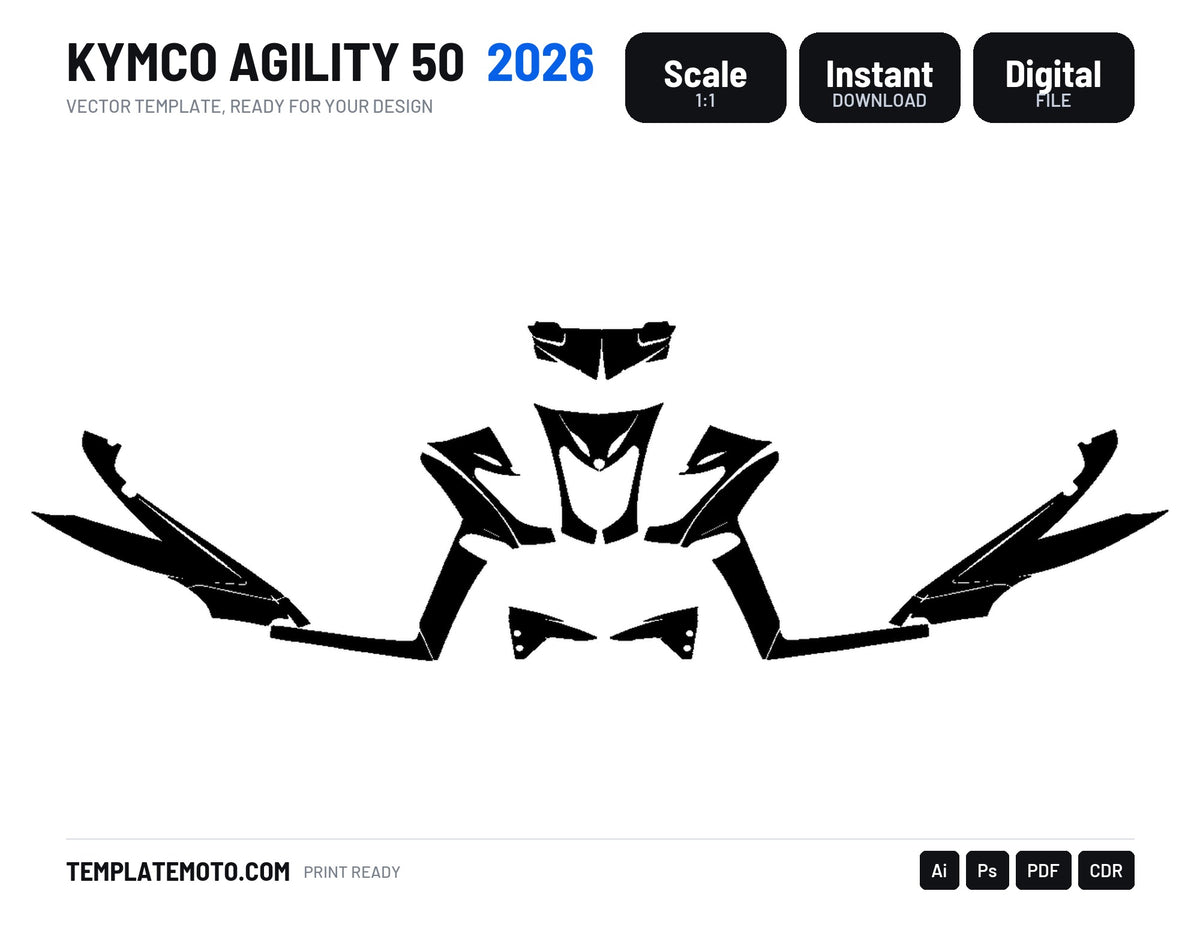 KYMCO AGILITY 50 2026 Graphics Template Vector, scale 1:1 vector file