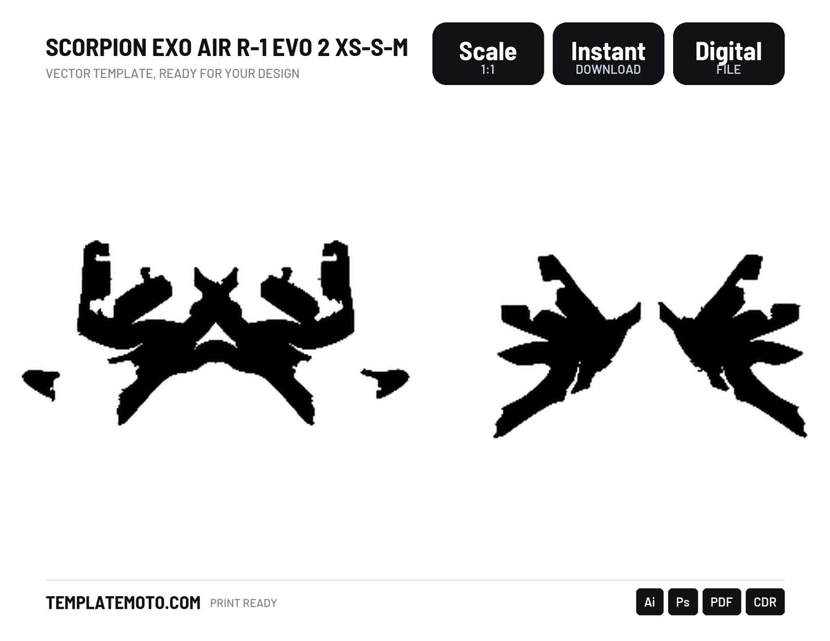 SCORPION EXO AIR R-1 EVO 2 XS-S-M Graphics Template Vector, scale 1:1 vector file