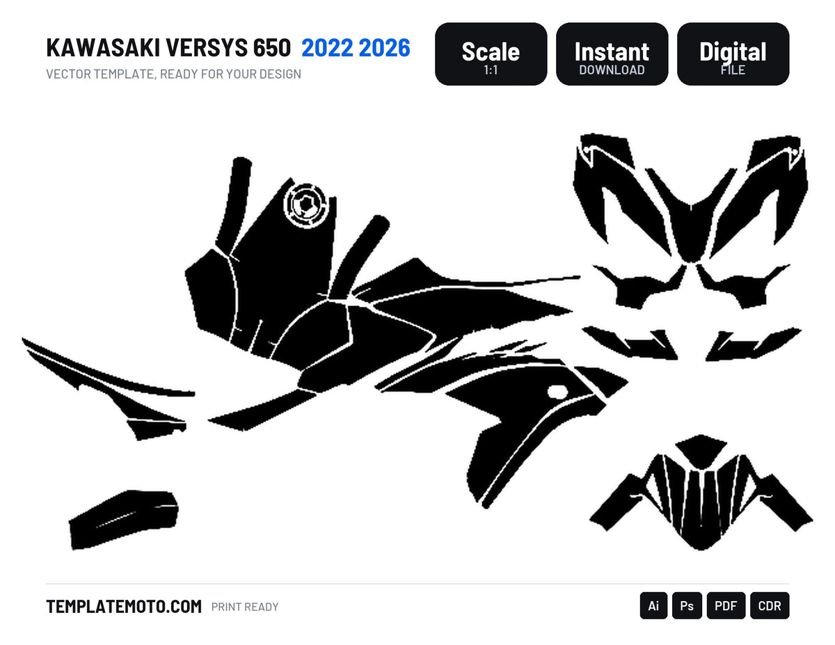 KAWASAKI VERSYS 650 2022 2026 Graphics Template Vector, scale 1:1 vector file