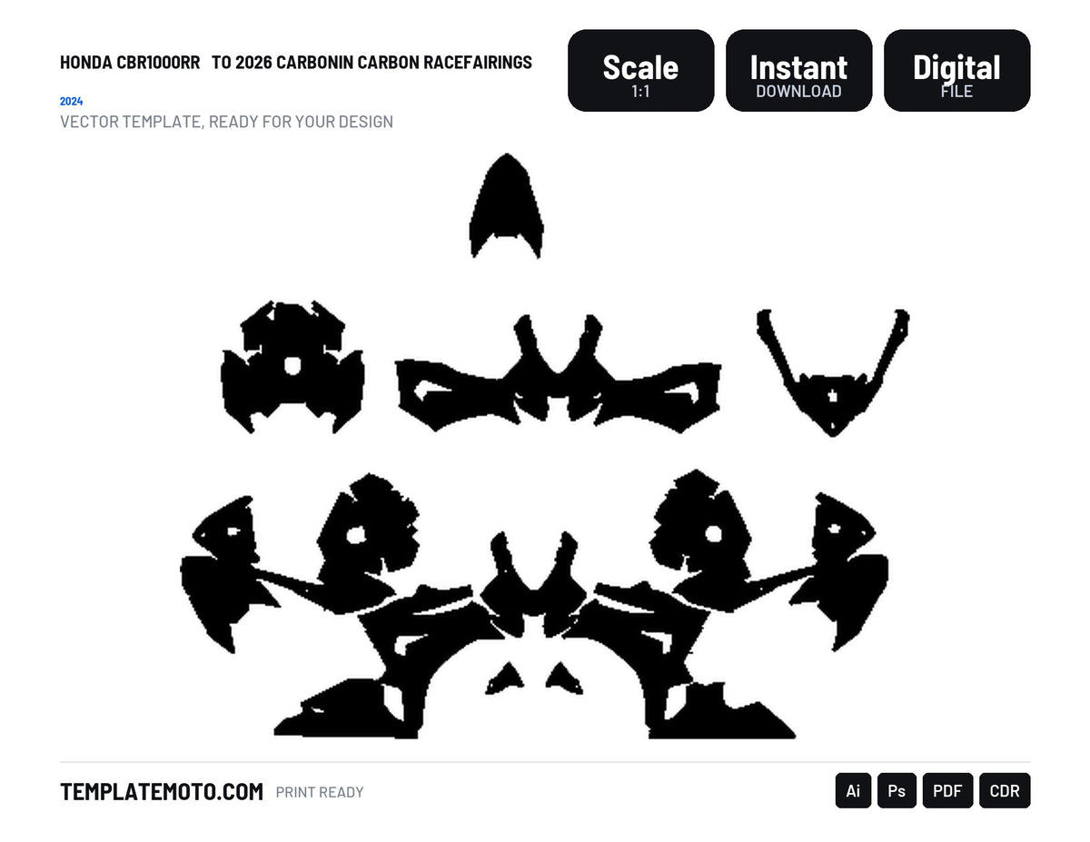 HONDA CBR1000RR 2024 TO 2026 CARBONIN CARBON RACEFAIRINGS Graphics Template Vector, scale 1:1 vector file