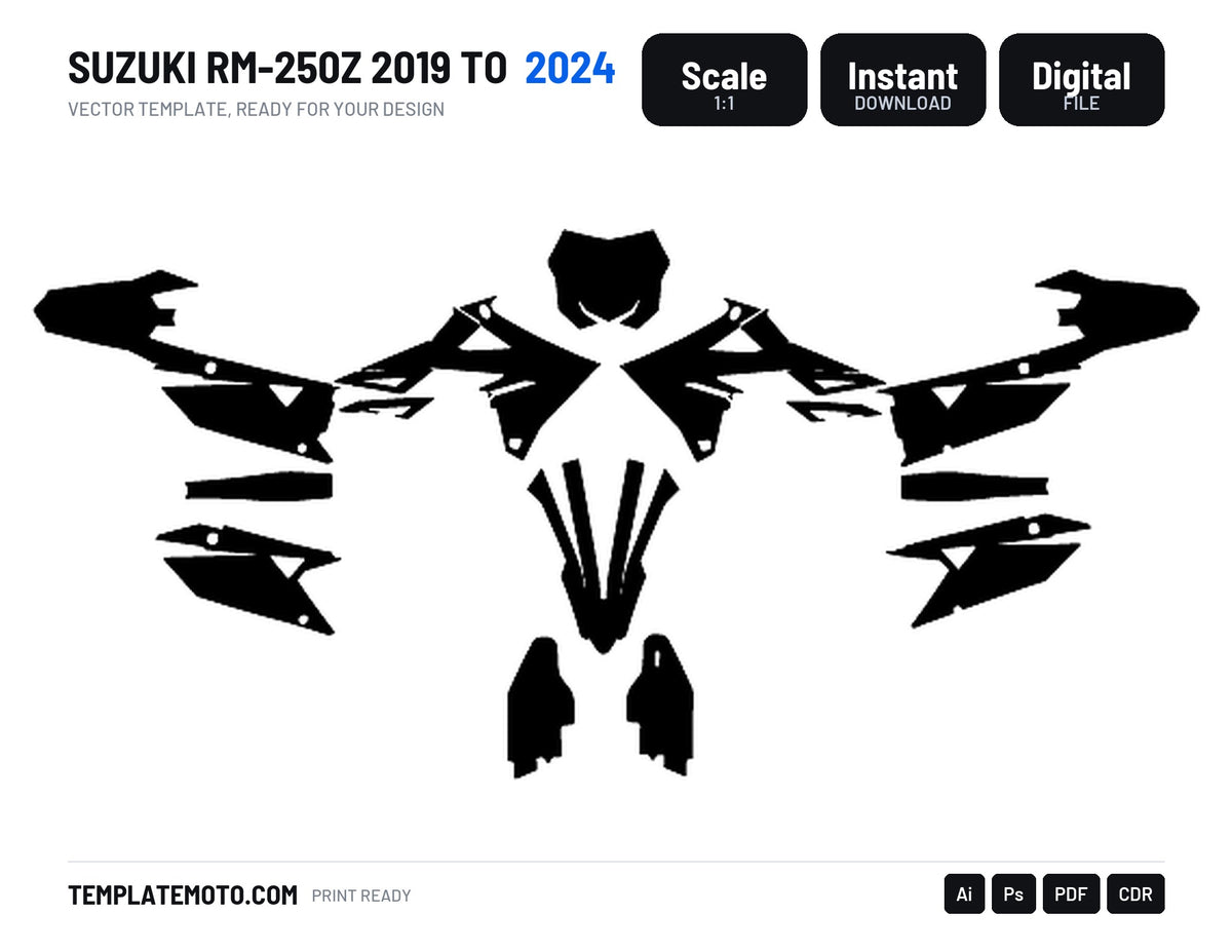 SUZUKI RM-250Z 2019 TO 2024 Graphics Template Vector, scale 1:1 vector file