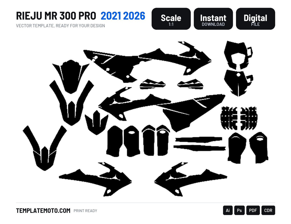 RIEJU MR 300 PRO 2021 2026 Graphics Template Vector, scale 1:1 vector file