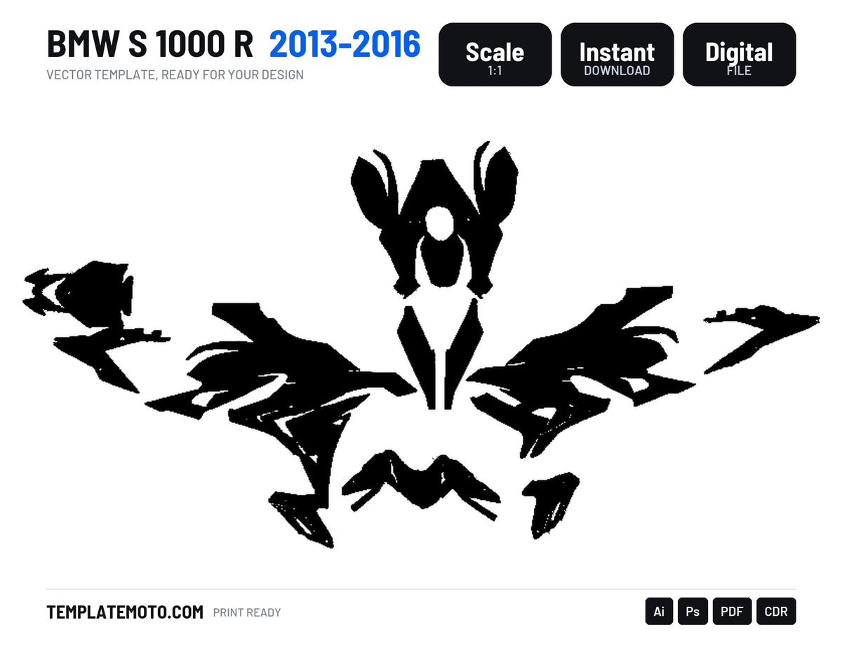 BMW S 1000 R 2013-2016 Graphics Template Vector, scale 1:1 vector file